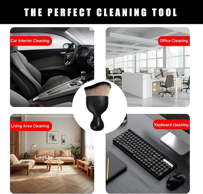 Dickno Car Interior Dust Brush, Soft Scratch Free Auto Detailing Brushes, Universal Vehicle Interior Cleaning Tool for Automotive Dashboard, Air Vents, Leather(Brown & Black)