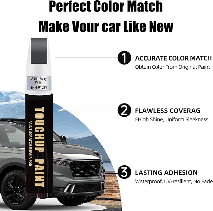 Urban Gray Pearl(NH-912P) Car Paint Touch Up Pen Compatible with Honda,2-In-1 Color Accurate Touch Up Car Scratch Repair Paint Match Honda Series Automotive Scratch Remover for Nicks & Chips Repair