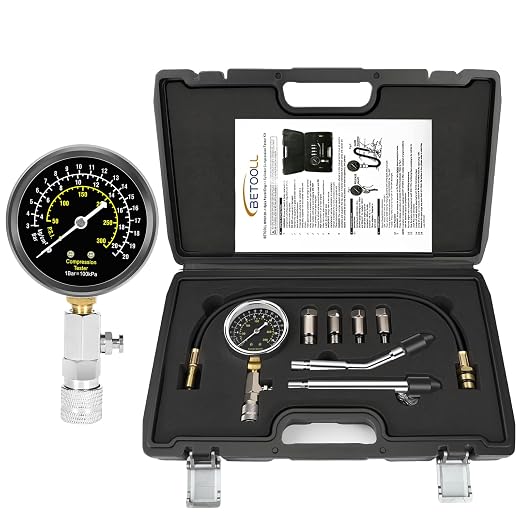 BETOOLL 8pcs Petrol Engine Cylinder Compression Tester Kit Automotive Tool Gauge
