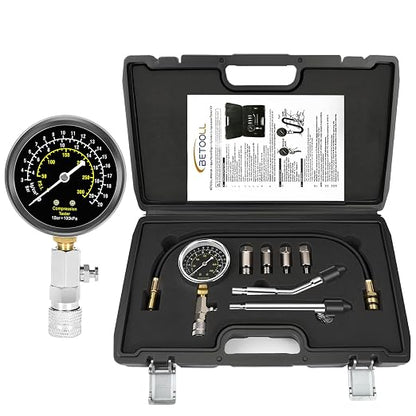 BETOOLL 8pcs Petrol Engine Cylinder Compression Tester Kit Automotive Tool Gauge