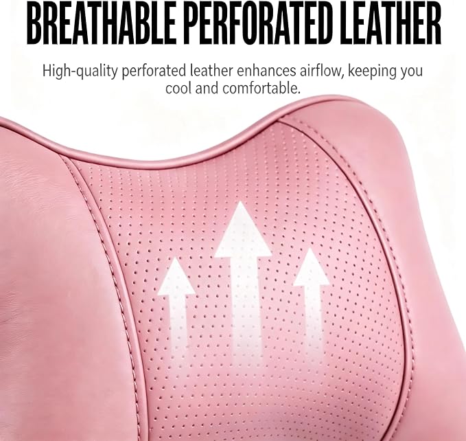 Car Pillow for Car Neck Pillow for Driving Seat Leather Neck Support Soft Cushion Support Head-Rests for Vehicle Sleeping with Elastic Adjustment Strap 2PCS (Neck, Light Pink)