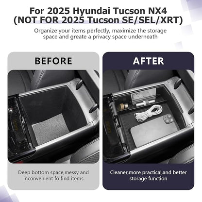 LUWU 2025 Tucson Accessories for 2025 2026 Hyundai Tucson Hybrid [Electronic Shift] Center Console Organizer Armrest Storage Box Armrest Console Organizer Insert Tray Black(NOT FOR 2025 SEL/SE/XRT)