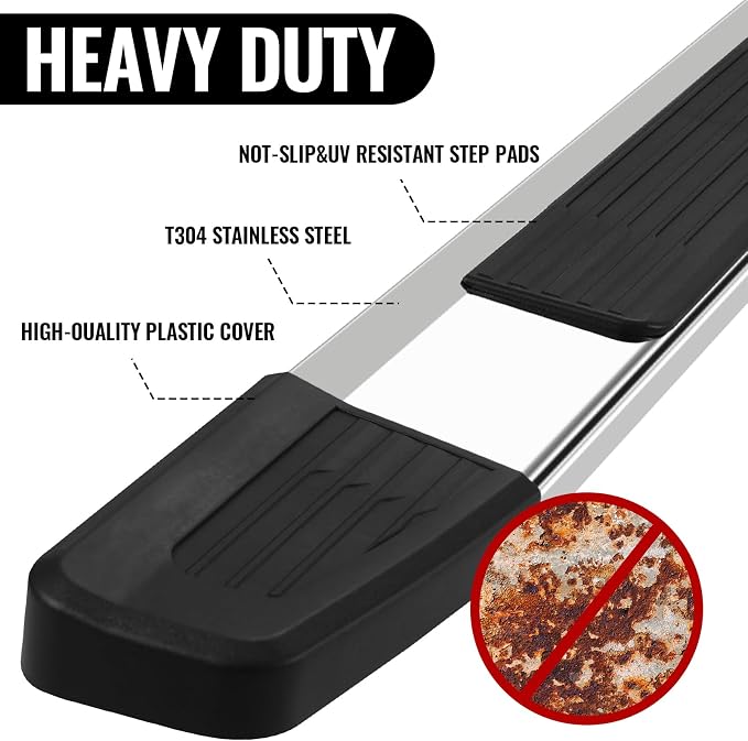 COMNOVA Running Boards Compatible with Vehicle Rail Nissan 2004-2025 Titan Crew Cab, 2016-2025 Titan XD Crew Cab. 6 Inch High Light Stainless Steel Step Bars and Side Steps Step Bars.