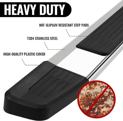 COMNOVA Running Boards Compatible with Vehicle Rail Nissan 2004-2025 Titan Crew Cab, 2016-2025 Titan XD Crew Cab. 6 Inch High Light Stainless Steel Step Bars and Side Steps Step Bars.