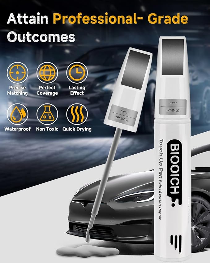 Touch Up Paint Pen Exact Color Match Car Chip and Scratch Repair (for Tesla, Midnight Silver Metallic(PMNG))