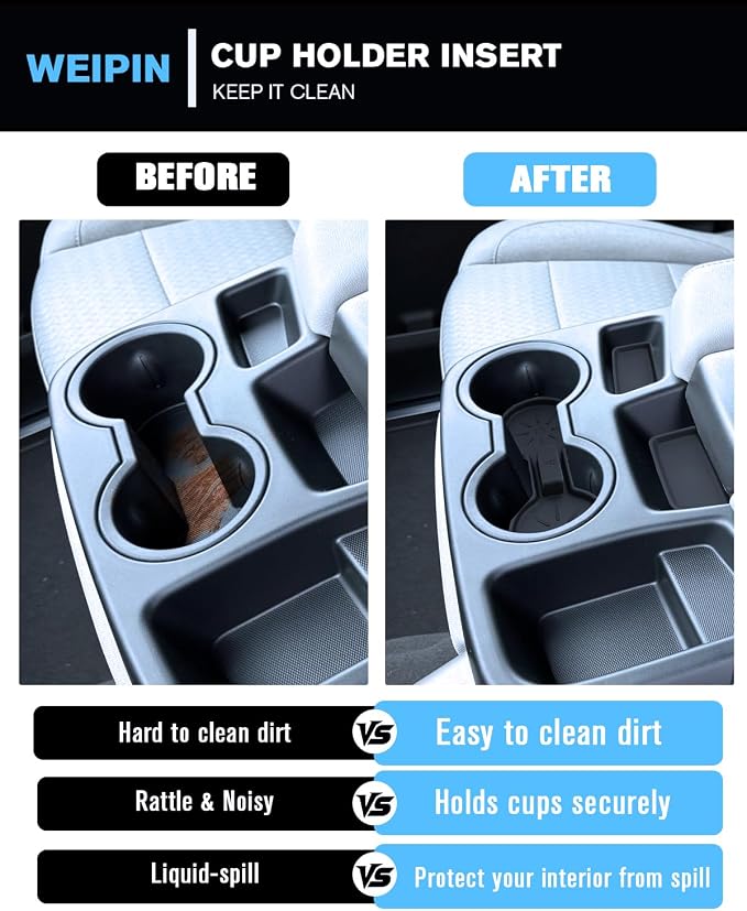 for 4PCS Center Console Water Cup Holder Insert Non-Slip Rubber Mats Compatible with Split-Bench Folding Seat 2019-2026 Chevy Silverado/GMC Sierra 1500&2024-2026 Silverado&Sierra 2500HD/3500HD