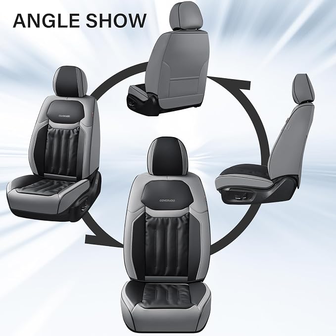 Coverado Front Seat Cover, 2 Pack Waterproof Seat Covers, Nappa Leather Car Seat Protector, Car Seat Cushion, Gray&Black Seat Covers Car seat Cover Universal Fit for Most Cars
