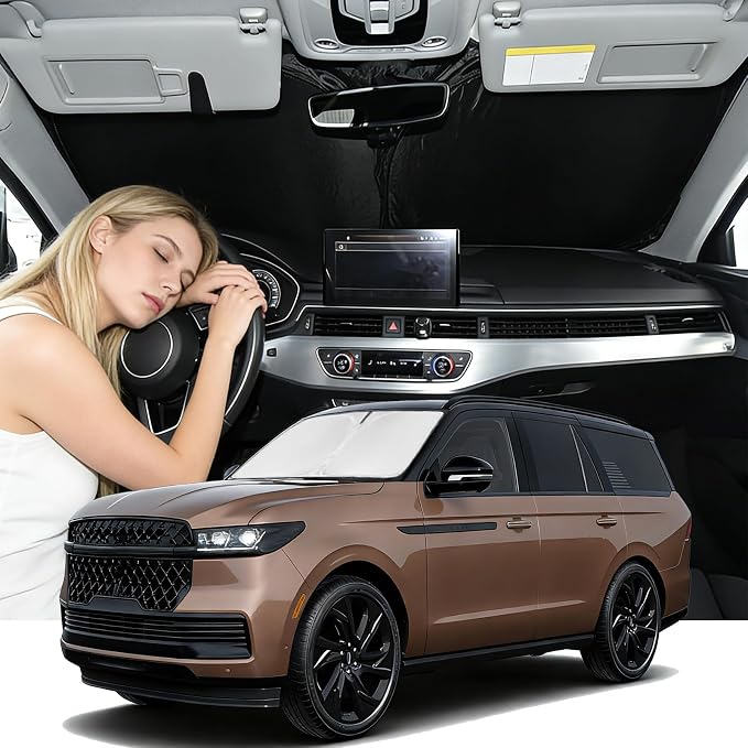 Windshield Sunshade for Lincoln Navigator 2025 2026 Sun Shade Car Windshield Accessories Upgrade 4 Layers Blocks UV Rays Custom Fit Navigator 240T Car Window Shades Front Windshield Keep Cool
