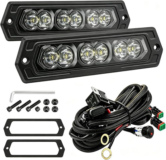 Flush Mount LED Pods LED Work Light Bumper Grill Mount Backup Reverse Light | Flush Mount Led Fog Light with Wiring Harness Kit Spot Beam Driving Backup Fog Lamp Off Road Light for Truck UTV ATV 4x4 Car