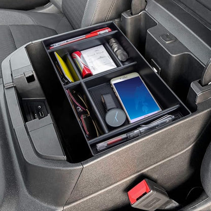 PIMCAR Center Console Organizer for 2019-2022 Chevy Silverado 1500/GMC Sierra 1500 & 2020-2023 Silverado/Sierra 2500HD/3500HD | Full Console Bucket Seats Only | Black Interior Trim Accessory
