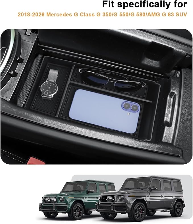 ECOZEN Center Console Organizer For 2018-2026 Mercedes G Class SUV G 350/G 550/G 580/AMG G 63 - Armrest Box Storage Tray Compatible with 2018-2026 Mercedes G Wagon Accessories Armrest Organizer ABS