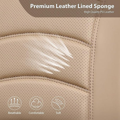 CAR PASS 3D Foam PU Leather Car Seat Covers, Universal Seat Covers Full Sets for Trucks SUV Sedan Automotive Seat Covers Armrest Airbag Compatible Waterproof Comfortable Faux Nappa Leather All Beige