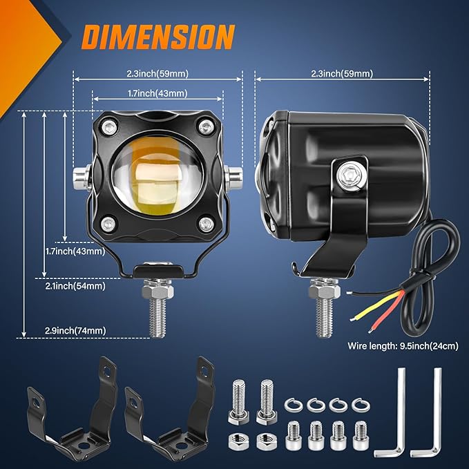 Nilight Motorcycle Driving Lights 1.7 inch White Amber Spot Beam Fog Light LED Pods IP67 Waterproof Auxiliary Offroad Lighting for Motorbike Dirt Bike e-Bike Scooter Snowmobile ATV UTV SUV Truck