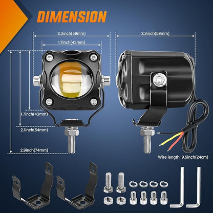 Nilight Motorcycle Driving Lights 1.7 inch White Amber Spot Beam Fog Light LED Pods IP67 Waterproof Auxiliary Offroad Lighting for Motorbike Dirt Bike e-Bike Scooter Snowmobile ATV UTV SUV Truck