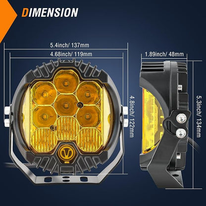 AUTOXBERT 5 Inch Amber Led Driving Light, 50W LED Offroad Side Shooter Pods Spot Flood Combo Beam Fog Lights for Truck Pickup Jeep 4x4 SUV ATV UTV, 2Pcs