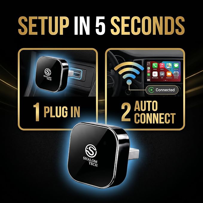 2-in-1 Wireless CarPlay & Android Auto Adapter, Wired to Wireless Adapter for Factory Wired CarPlay Vehicles, 5.8GHz WiFi, Bluetooth 5.3, Fast Auto-Connect – Black