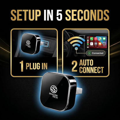 2-in-1 Wireless CarPlay & Android Auto Adapter, Wired to Wireless Adapter for Factory Wired CarPlay Vehicles, 5.8GHz WiFi, Bluetooth 5.3, Fast Auto-Connect – Black