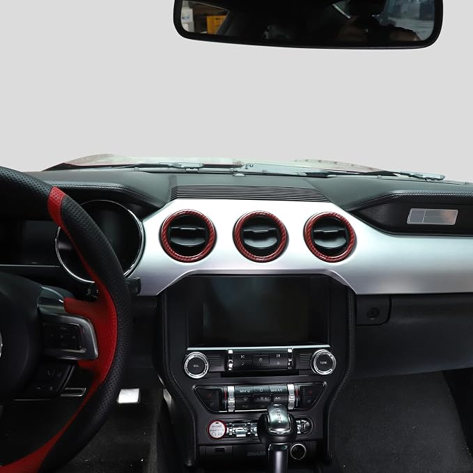 RT-TCZ Center Console Air Conditioner Outlet Vent Trim Cover Ring Interior Accessories for Ford Mustang 2015-2022,3PCS (Red Carbon Fiber Grain)