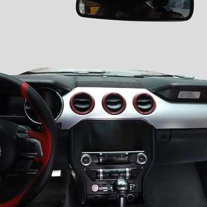 RT-TCZ Center Console Air Conditioner Outlet Vent Trim Cover Ring Interior Accessories for Ford Mustang 2015-2022,3PCS (Red Carbon Fiber Grain)
