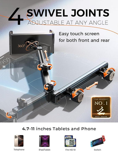 LISEN for iPad Holder Car Tablet Mount, Road Trip Essentials Toddler Kids Travel Gifts, Car Accessories for Women Interior Organizer Mens Truck 3in1 Tablet Holder for Car Camping Back Seat Headrest