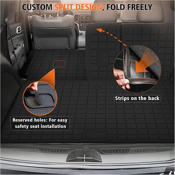 All Weather Car Floor Mats Cargo Liner with Backrest Mat for 2025 Ford Expedition Max 8 Seats (2 Row Bench Seat), TPE Rubber Liners Full Set Automotive Mats for 2025 Expedition Max Accessories
