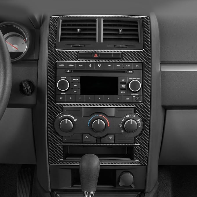 Car Center Console Frame Sticker Real Quality Carbon Fiber Trim Compatible with Dodge Charger 2008 2009 2010 Premium Interior Accessories Decor Decal Black