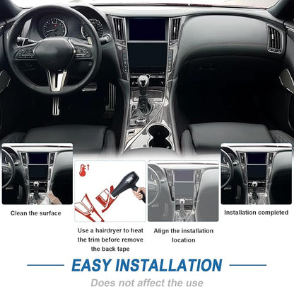 Real Carbon Fiber Interior Trim Kit Compatible with Infiniti Q50 2014-2024 & Q60 2017–2022, Gear Shift Panel AC Air Vent Inner Door Handle Trim, Interior Decor Sticker