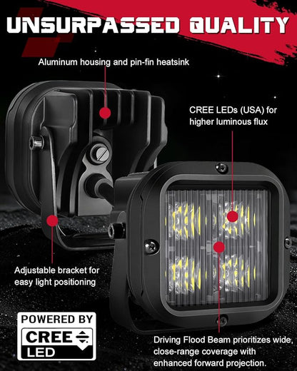 LED Pods, OFFROADTOWN 3inch 80W CREE LED Pods Off Road Driving Lights Cubes Ditch Light Backup Reverse Lights for Truck Pickup Dirt Bike UTV ATV SUV Boat 4x4 Car - Driving Flood Beam