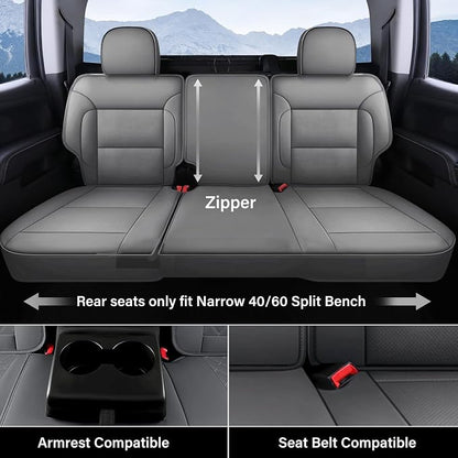 Coverado Silverado Seat Covers Full Set, Faux Leather Car Seat Covers Fit for Chevy Silverado GMC Sierra 2007-2013 & 2019-2026 1500, 2020-2026 2500HD 3500HD Crew Double Extended Cab(Gray)
