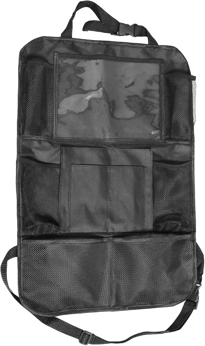 Back Seat Car Organizer, Car Organizers Bag with Touch Screen Tablet Holder 10 Storage Pockets for Kids Toddlers Car Seats, Travel Accessories,Road Trip Essentials Black