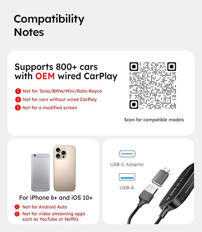Wigoo 2026 Upgrade Wireless CarPlay Adapter [Long-Drive Stability, 10s Auto Connect] Converts Wired to Wireless CarPlay, Low Delay CarPlay Dongle for iPhone, Fit for Cars with Wired CarPlay, Pink