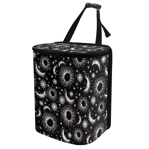 Celestial Sun Moon Stars Print Trash Can for Car Leakproof Garbage with Lid and Zipper Trash Bin Hanging Back of Seat Auto Interior Accessories Universal Fit Most Truck SUV Van