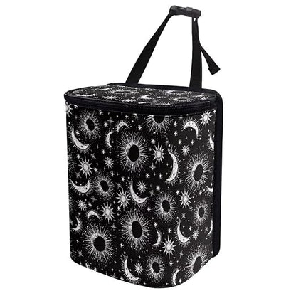 Celestial Sun Moon Stars Print Trash Can for Car Leakproof Garbage with Lid and Zipper Trash Bin Hanging Back of Seat Auto Interior Accessories Universal Fit Most Truck SUV Van