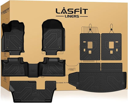 LASFIT Floor Mats&Trunk Mat&Backrest Mats for Dodge Durango 2013-2026, Fit 2nd Row Bench Seat(7seats), Not for 2nd Row Bucket Seat(6seats/5 Seats), All Weather TPE Custom Fit Cargo Liner, Black