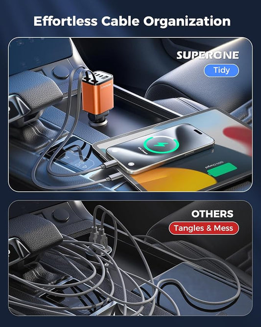 [Upgraded] 6 in 1 Retractable Car Charger, SUPERONE Smaller Fast Car Phone Charger 99W with Cord, USB C and iPhone Car Charger Adapter, Compatible iPhone 17/17 Pro Max/16/15/14/13/12/11, Sumsung