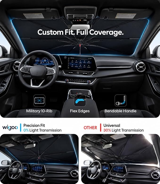 Wigoo Windshield Sun Shade Umbrella for Chevrolet Equinox 2018-2026 [100% Sun Blockage, Ice Cooling Fabric] Heat Insulation Front Window Sunshade Umbrella for Chevrolet Equinox 2018-2026