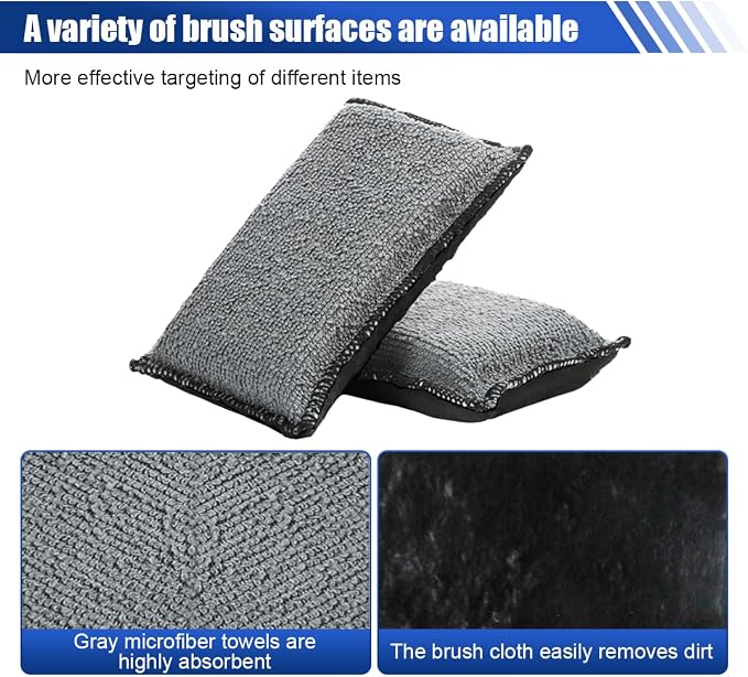 ZIMISI 3PCS Car Interior Scrubbing Sponges, 5.5"×3.9" Microfiber Auto Cleaning Applicator Pad, Detailing Scrub Sponge for Vehicle Leather Seat, Vinyl, Plastic, Upholstery (Black/Grey)