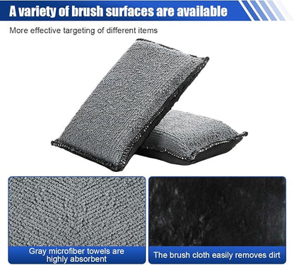 ZIMISI 3PCS Car Interior Scrubbing Sponges, 5.5"×3.9" Microfiber Auto Cleaning Applicator Pad, Detailing Scrub Sponge for Vehicle Leather Seat, Vinyl, Plastic, Upholstery (Black/Grey)
