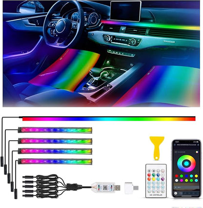 5 in 1 Acrylic LED Lights for Car, RGB Ambient Lighting Car LED Lights Interior with 16 Million Colors, Music Sync,App & USB & Remote Control Interior Car Lights for Dashboard Decorations.