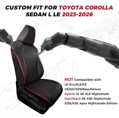 FREESOO for Toyota Corolla Seat Covers LE 2023 2024 2025 2026, Custom Fit Car Seat Covers Full Set, Waterproof Car Seat Cover Protector, Luxury Leather Seat Covers for Cars, Black Red Full Set