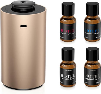 Airversa Waterless Essential Oil Diffuser Starter Kit with 4x10mL Hotel Fragrance Oils for Car Home Office, Premium Aluminum Housing, Aroma Nebulizer Baterry Operated, ANX Kit-D Desert Titanium