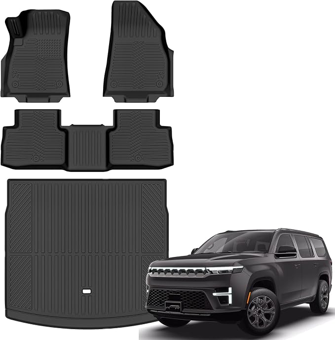 Auxko All Weather Floor Mats Cargo Mat for 2025 2026 Jeep Wagoneer S EV (5 Seats) TPE Liners All Season Accessories Guard Odorless Anti-Slip Floor Liners Trunk Tray for 2025 2026 Jeep Wagoneer S