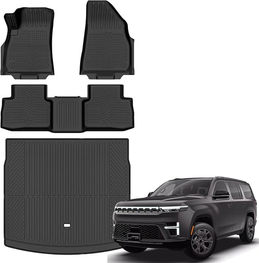 Auxko All Weather Floor Mats Cargo Mat for 2025 2026 Jeep Wagoneer S EV (5 Seats) TPE Liners All Season Accessories Guard Odorless Anti-Slip Floor Liners Trunk Tray for 2025 2026 Jeep Wagoneer S