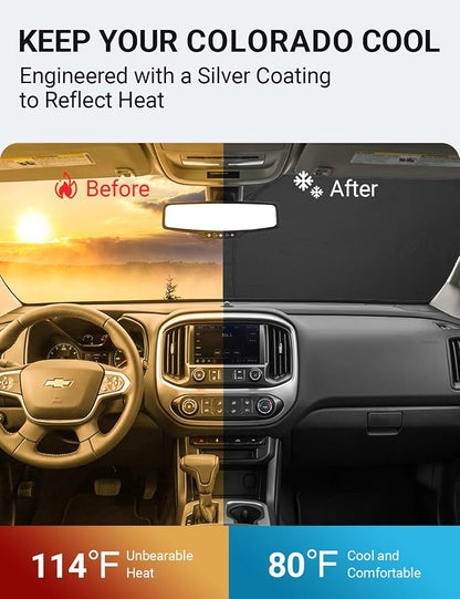 Proadsy 2026 Upgrade Front Windshield Sun Shade Foldable Sunshade Protector Custom Fit 2015-2022 Colorado Pickup Truck Accessories