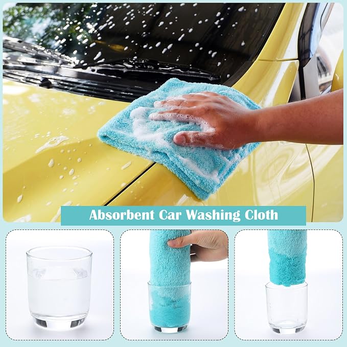 Tallew 15 Pcs Car Microfiber Towels Buffing Drying Wash Cleaning Cloths Plush Large Towels Thick Care Polishing Detailing Waxing Scratch Proof Towel, 15.75 x 15.75 Inch (Light Blue)