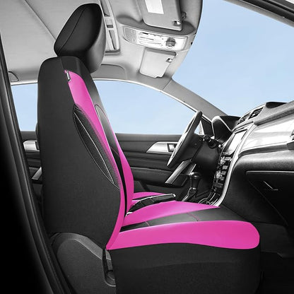 HChengkikz Car Seat Covers Front Seat, Waterproof Neoprene Car Seat Covers, Airbag Compatible, All Season Protection Universal Fit Most Cars, Trucks, SUVs (Black + Pink)