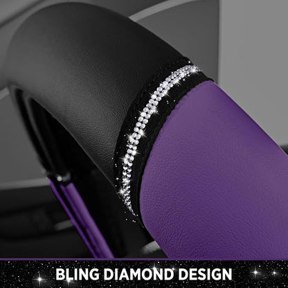 Road Comforts Leather Steering Wheel Cover - Made with PVC Leather - Anti-Slip, Universal Fit 14 1/2 inches to 15 1/2 inches - Purple