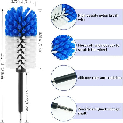 Wheel Brush, Soft Drill Wheel Cleaner Brush, Drill Brush for Car Wheel, No Scratches Highly Dense and Durable Car Wheel Brush Rim Tire Car Cleaning Brush for Wheels, Rims, Engines, Exhaust