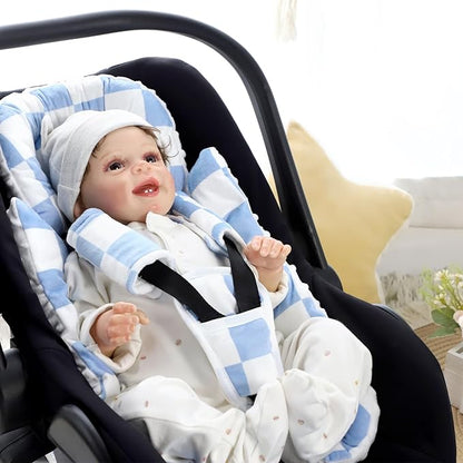 DILIMI Infant Car Seat Insert, Baby Car Seat Head Support with 3 Strap Paddings, Soft Newborn Car Seat Cushion for Stroller, Swing, Bouncers, Blue Checkered