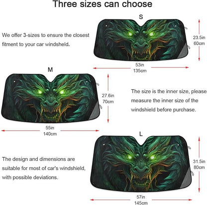 Windshield Sun Shade Green Dragon Front Window Block UV Shades Visor Reflective Retractable for Car SUV Trucks